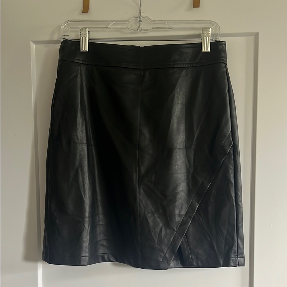 LOFT Black Asymmetrical Pleather Skirt